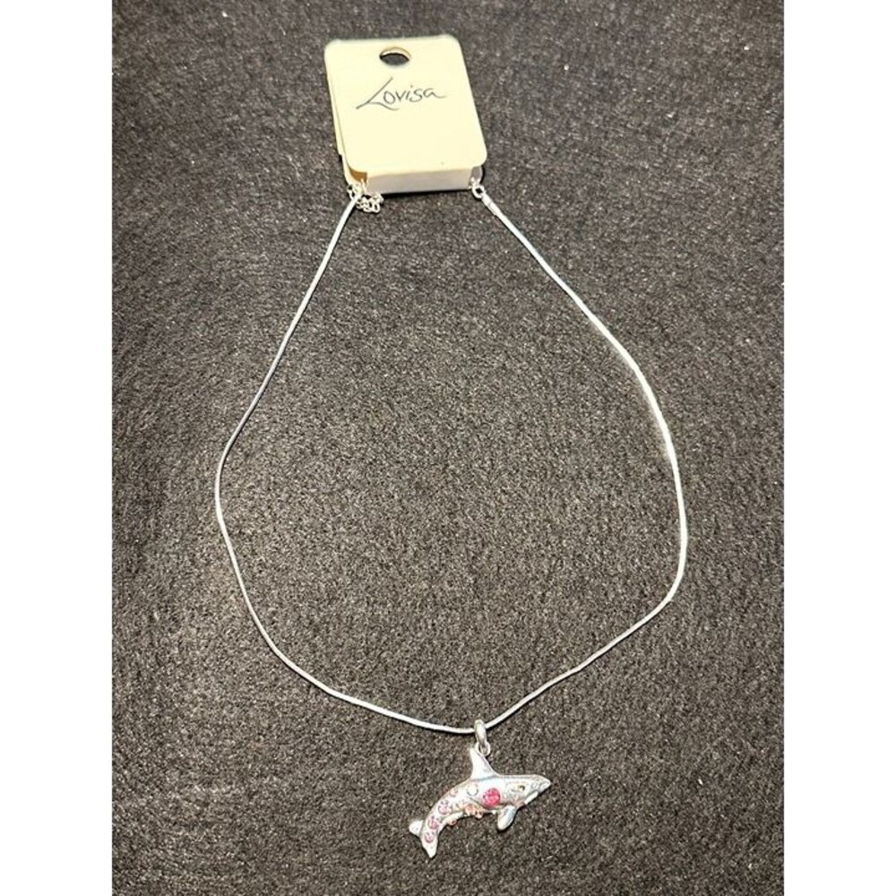 lovisa silver tone dolphin charm necklace red rhinestone nautical jewelry new